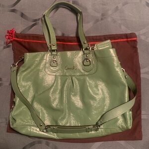 Coach Mint Green Ashley Patent Carryall Satchel